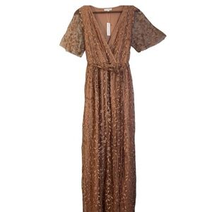 BalticBorn Marseille Embossed Evening Gown Golden Brown in Size XL